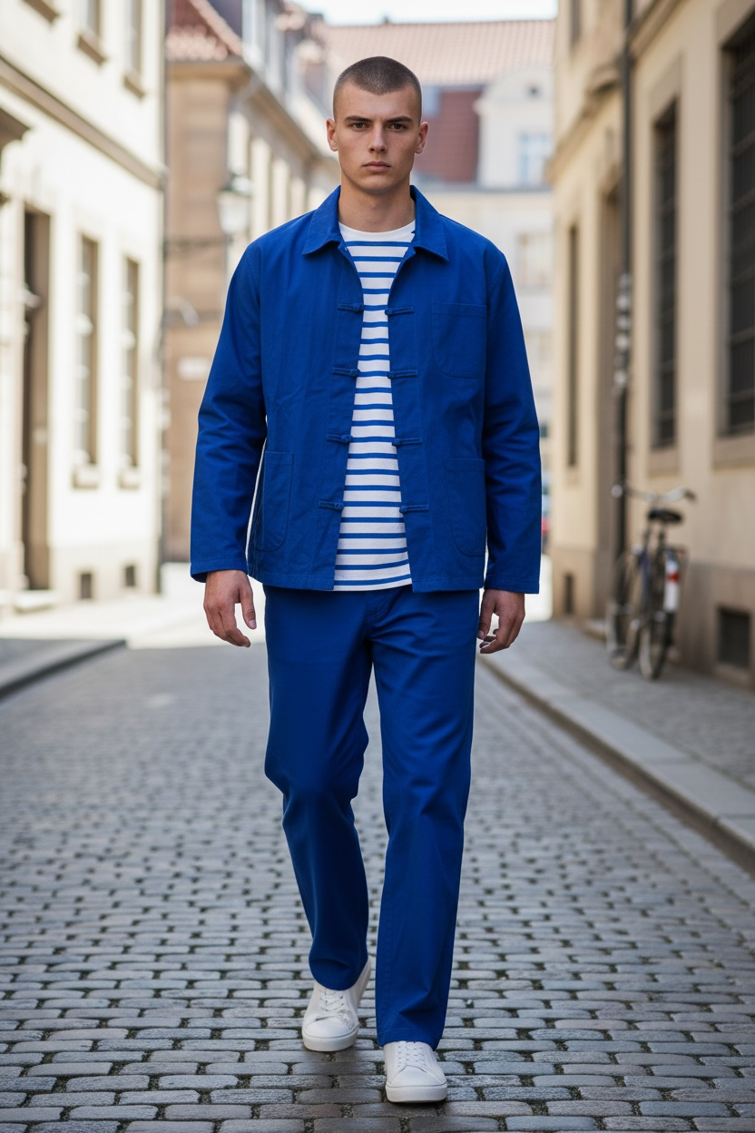 Ensemble bleu de Chine Shanghai King Blue : veste et pantalon unisexe en coton 100%