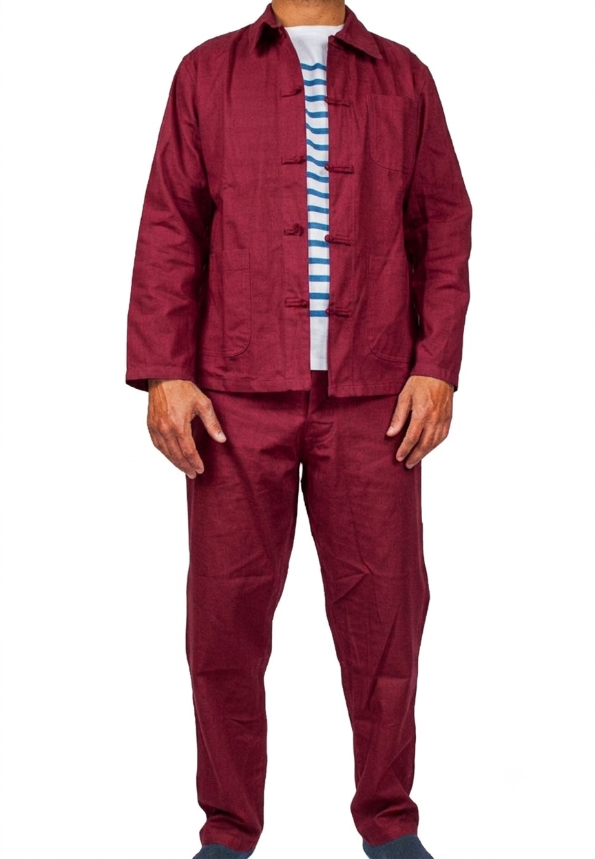 Veste bleu de chine avec poches plaquées, style artisan